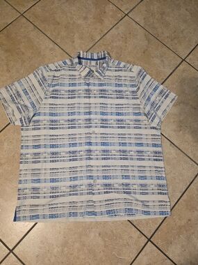 Tommy Bahama White and Blue Short-Sleeve Button-Down Shirt